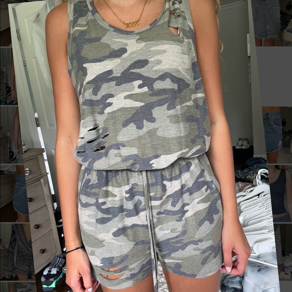 Camo Ripped Cotton Romper
